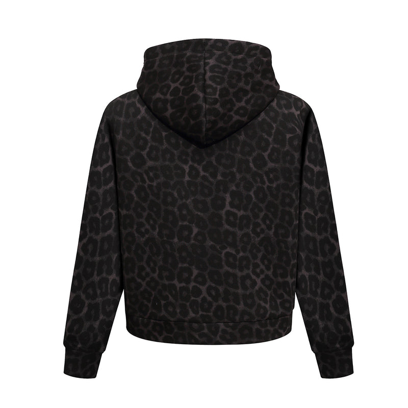 Sweat à capuche zippé léopard avec écusson lion et motif drapeau américain