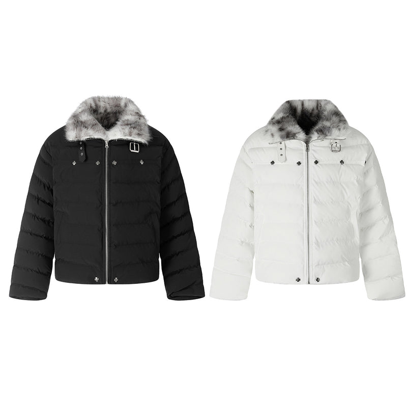 Cropped Puffer Jacket with Hood & Fur Collar – Cross Hardware, American Street