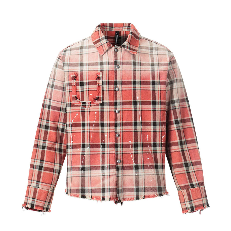 Camisa de franela de cuadros para mujer – Camisa oversize roja lavada y desgastada con botones