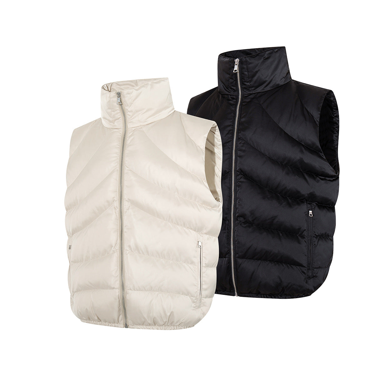 Quilted Puffer Vest Zip-Up Sleeveless Jacket with Stand Collar