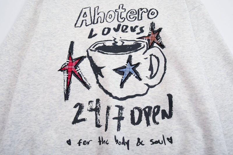 Grafik-Hoodie mit Kaffeetasse & Sternprint – Oversized Retro-Streetwear