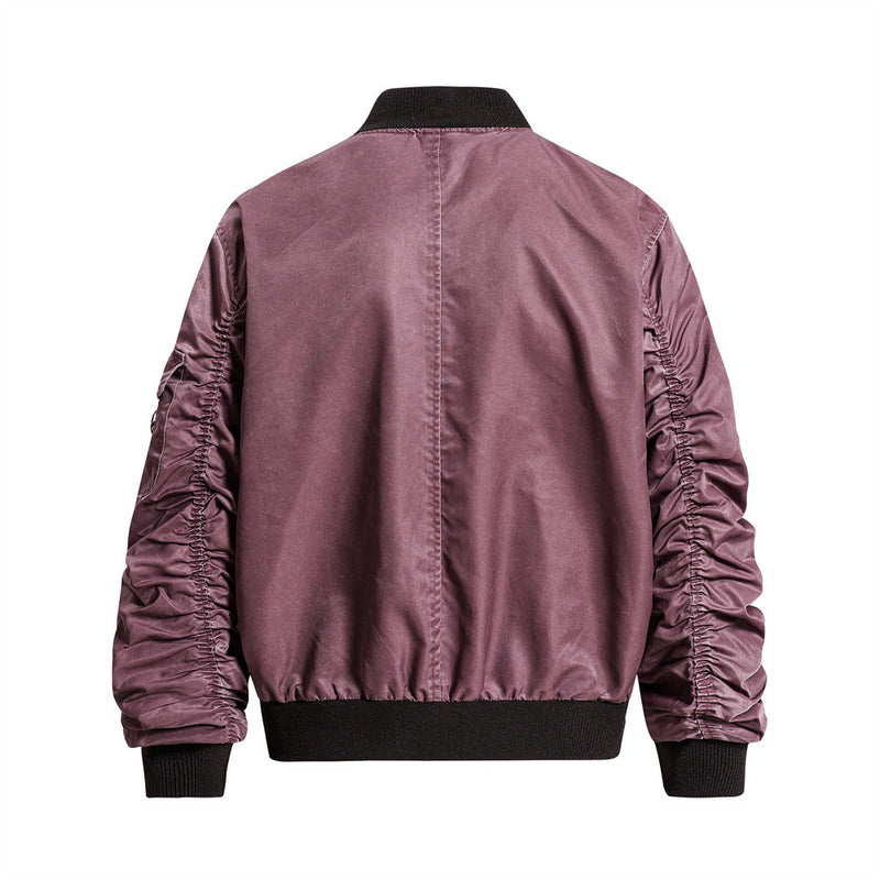 Bomber Jacket for Men – Washed Oversized Fit with Metal Clasp & Pleated Sleeves