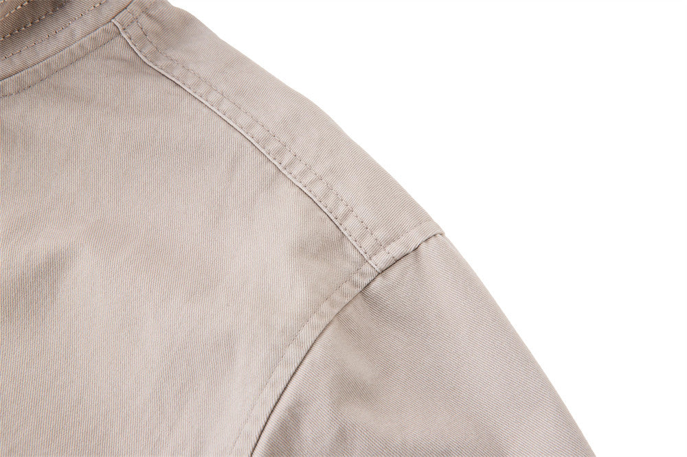 Men's Funnel-Neck Cropped Jacket – Solid Color Streetwear Harrington