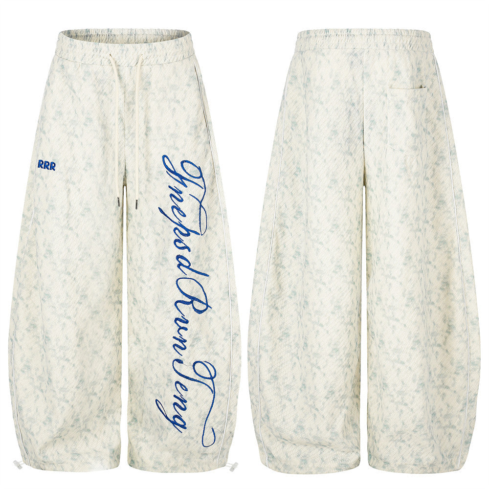 RRR Script Embroidered Acid Wash Wide-Leg Sweatpants