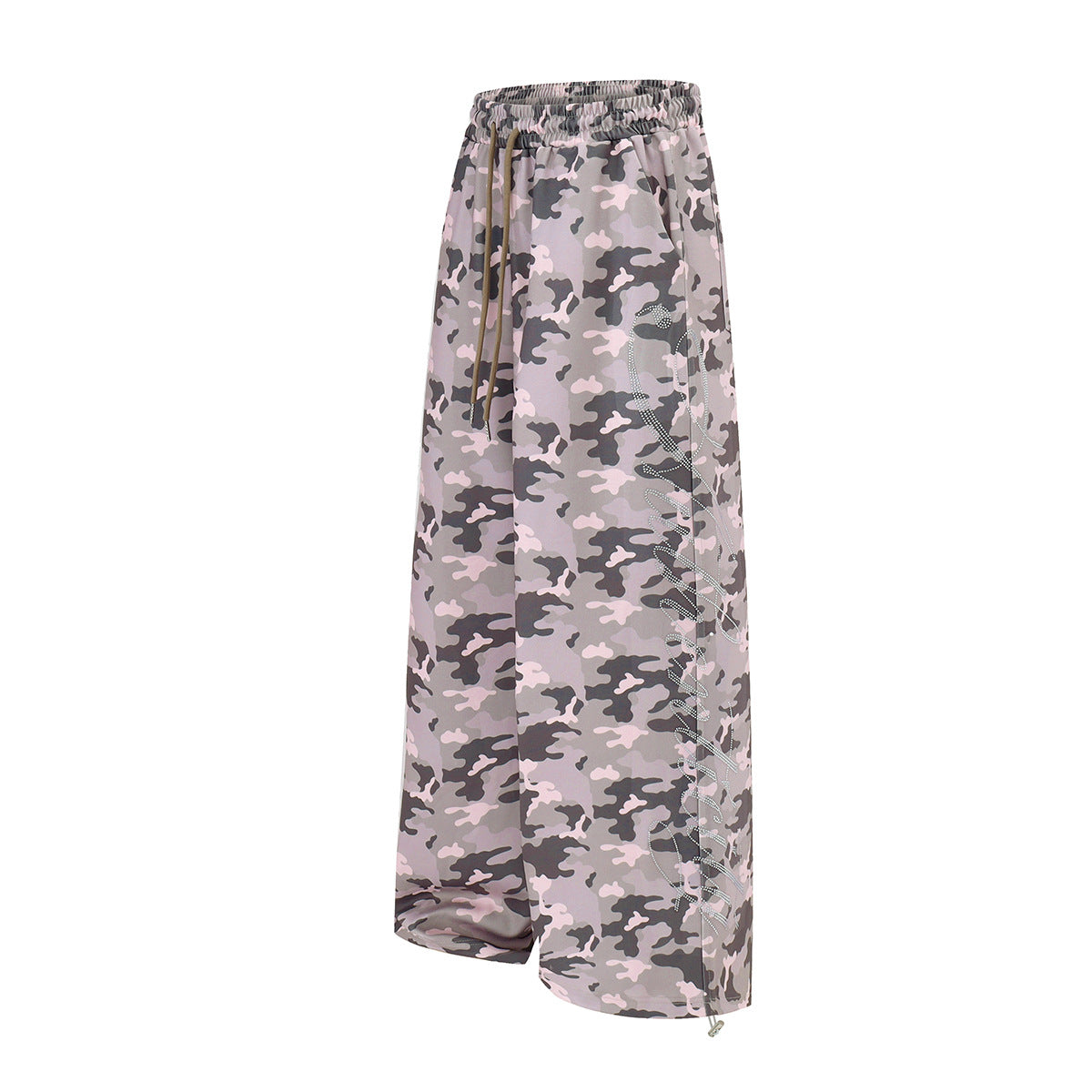 Camo-Jogginghose mit weitem Bein, Strassdetails & Kordelzug am Saum