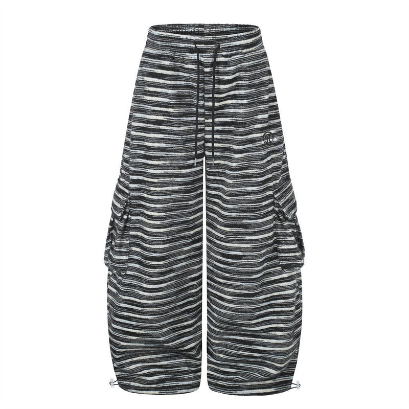 Wide-Leg Striped Cargo Pants – Relaxed Fit Multi-Pocket Streetwear Trousers