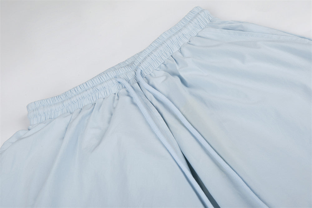 Wide-Leg Parachute Pants with Ruched Side Drawstring & Layered Flap Detail