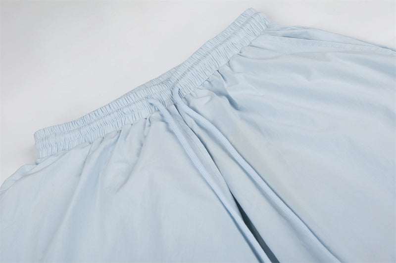 Wide-Leg Parachute Pants with Ruched Side Drawstring & Layered Flap Detail