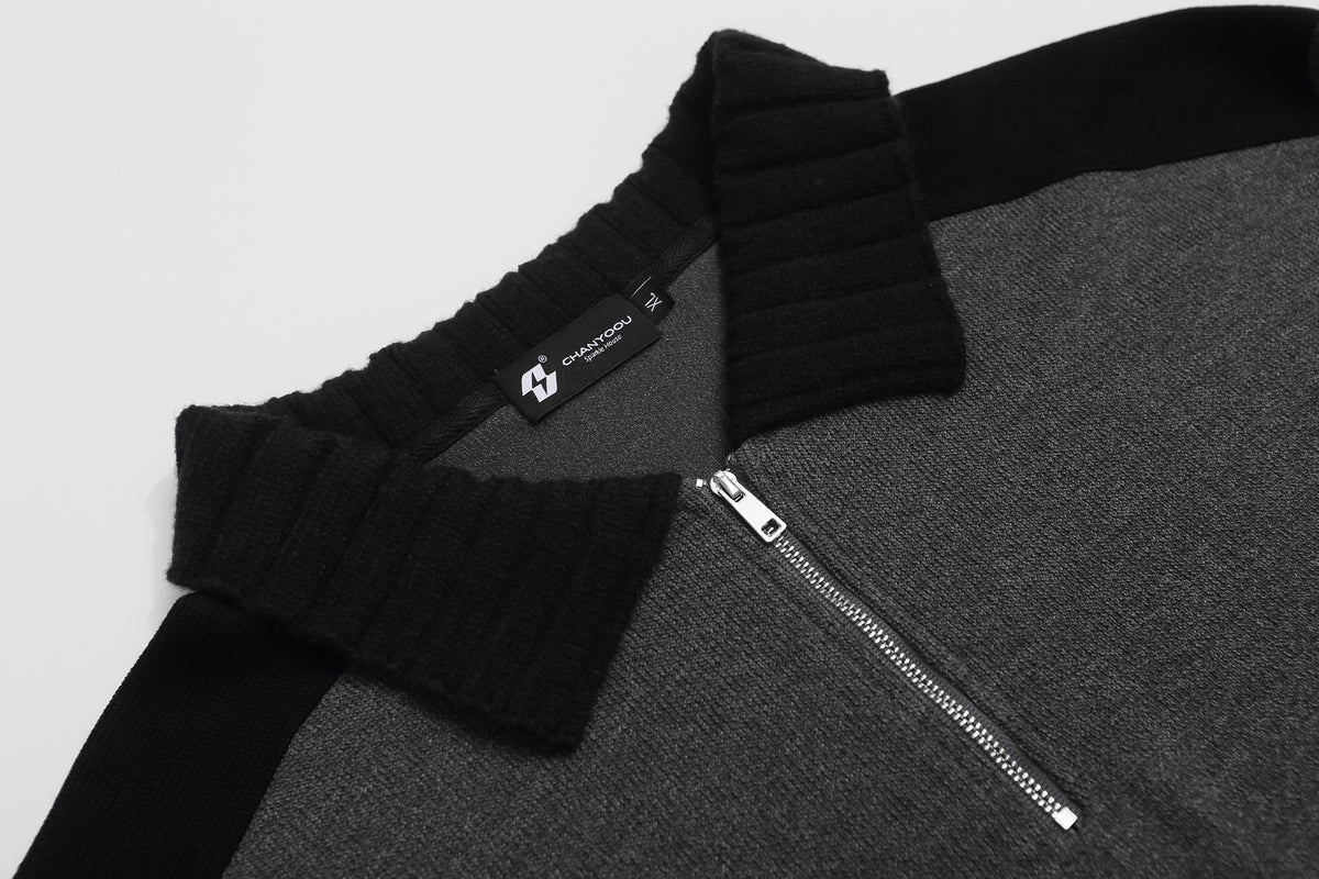 Half-Zip Polo Collar Knit Sweater – Colorblock Long Sleeve Pullover
