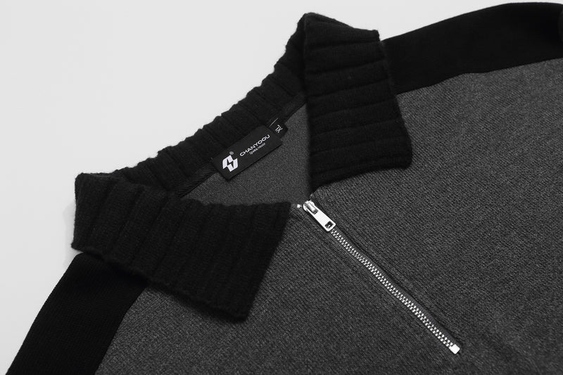 Half-Zip Polo Collar Knit Sweater – Colorblock Long Sleeve Pullover
