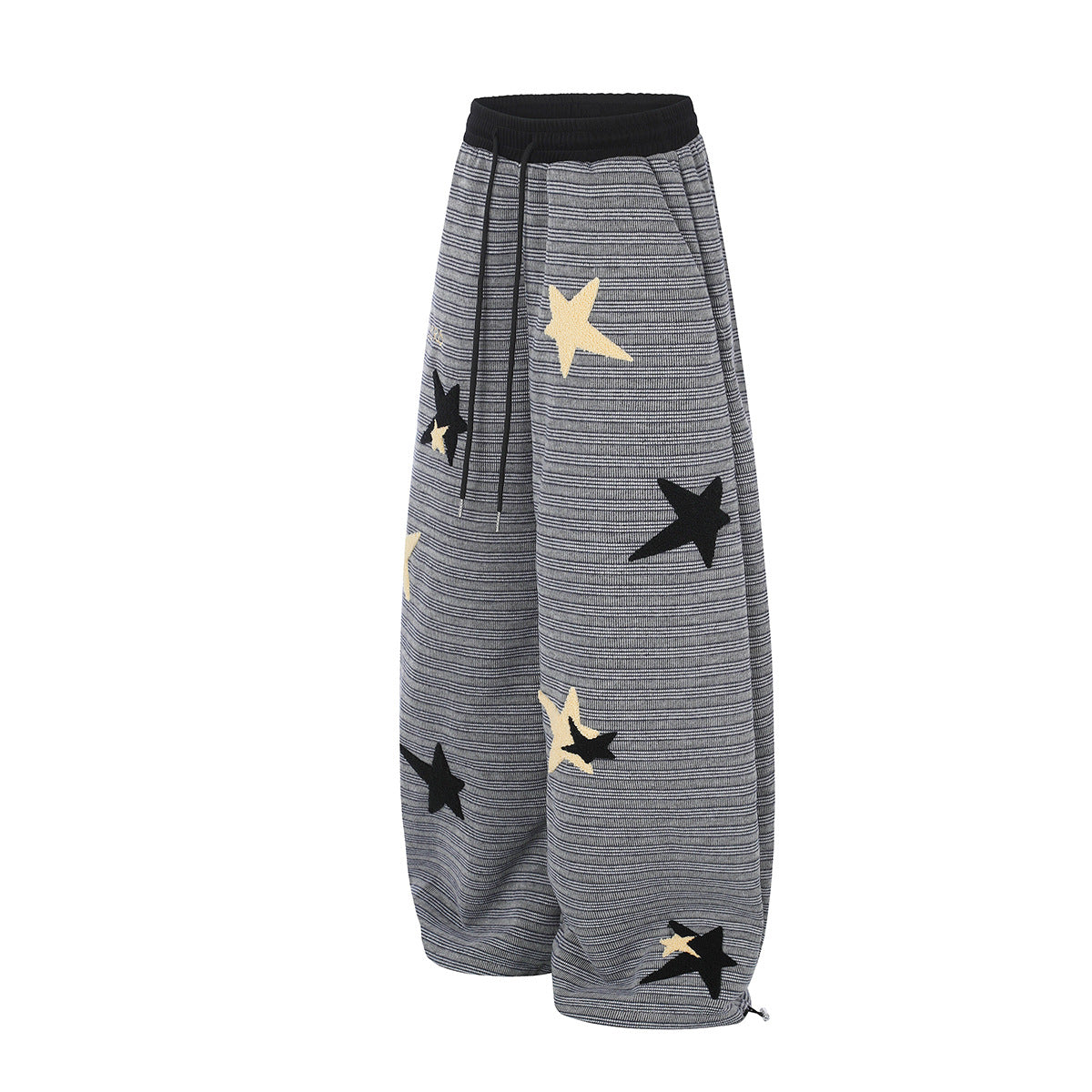Wide-Leg Striped Sweatpants with Star Embroidery – Relaxed Fit Knit Pants