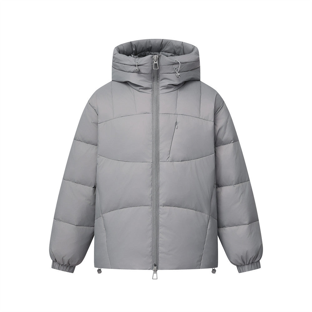 Oversized Hooded Puffer Jacket – Full-Zip Quilted Down Coat in Grey