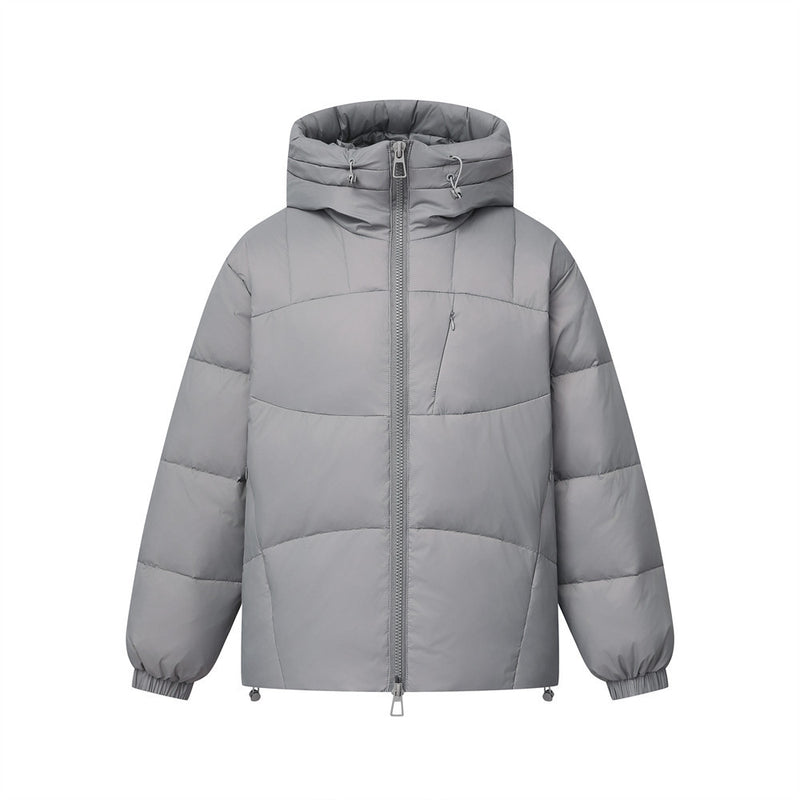 Oversized Hooded Puffer Jacket – Full-Zip Quilted Down Coat in Grey