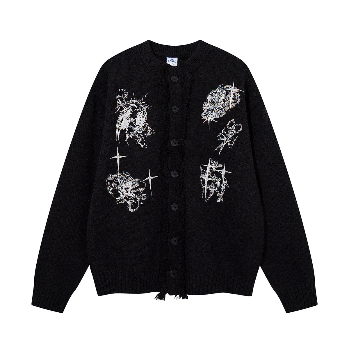 Gothic Embroidered Fringe Knit Cardigan Sweater – Oversized Button-Up