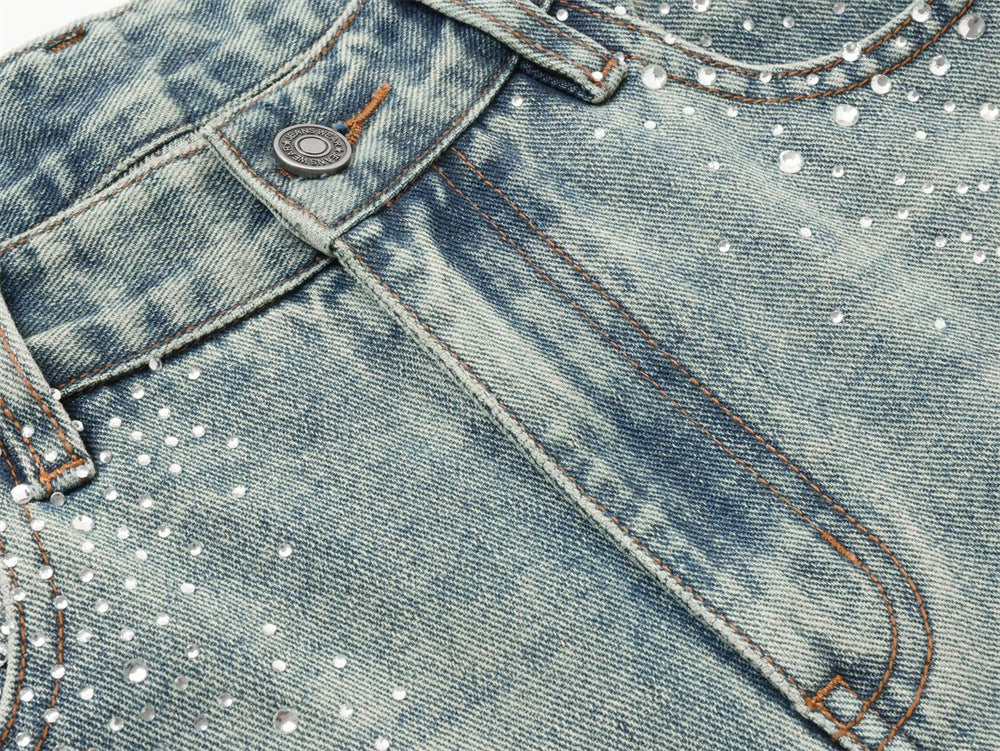 Men's Straight Leg Jeans with All-Over Rhinestone Embellishment – Wide Leg