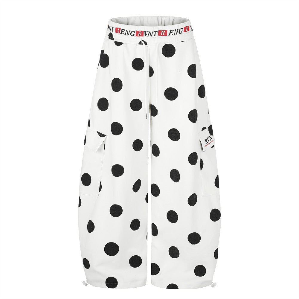 Polka Dot Wide-Leg Cargo Sweatpants – Oversized Balloon Fit Streetwear Pants