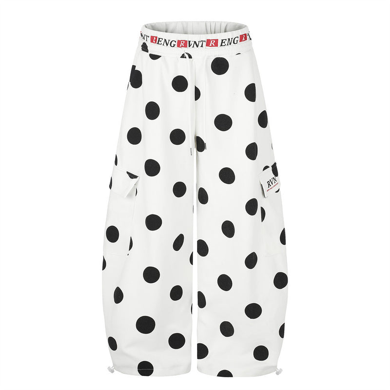 Polka Dot Wide-Leg Cargo Sweatpants – Oversized Balloon Fit Streetwear Pants