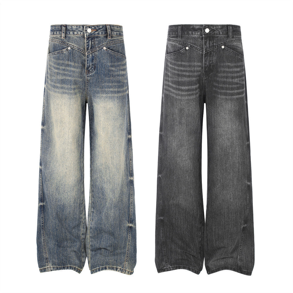 Jeans mit weitem Bein aus verwaschenem Denim – Vintage-Destroyed-Look, entspannte Passform