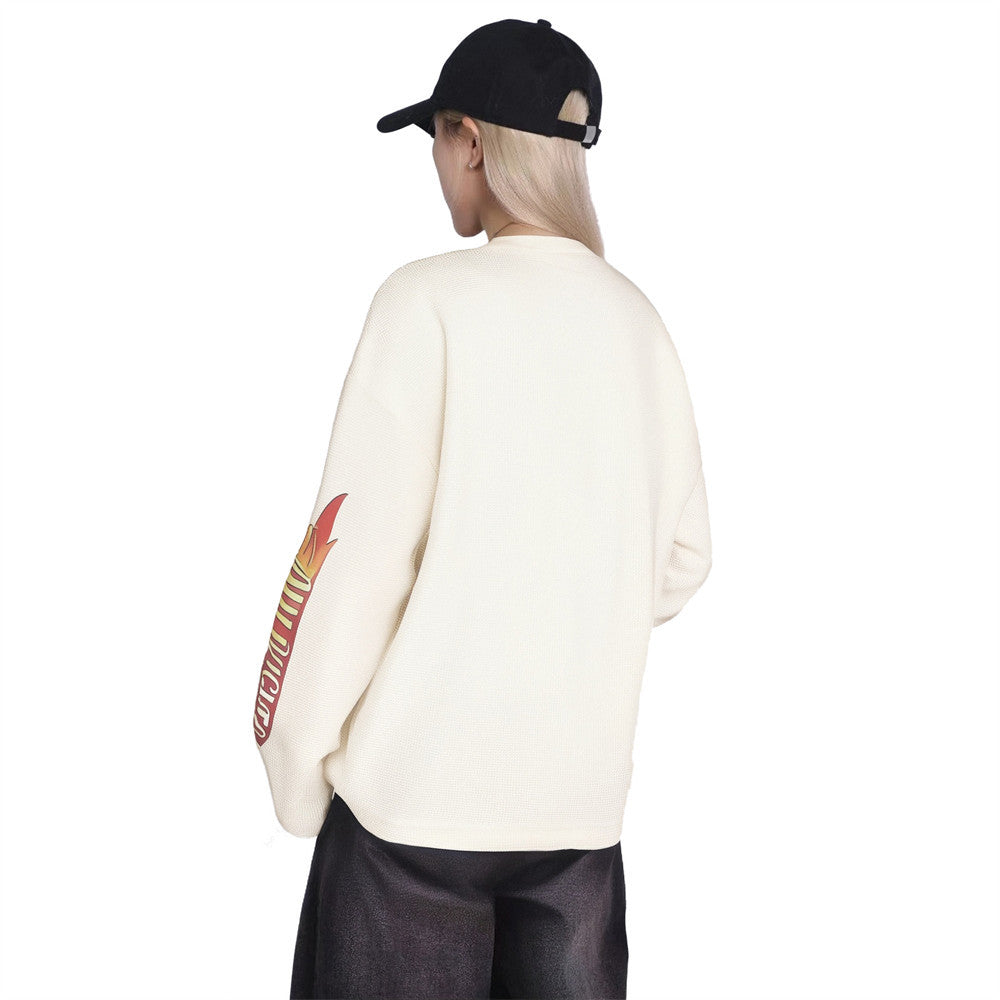 American Dumpster Hellsport Graphic Long-Sleeve Waffle-Knit Tee – Oversized