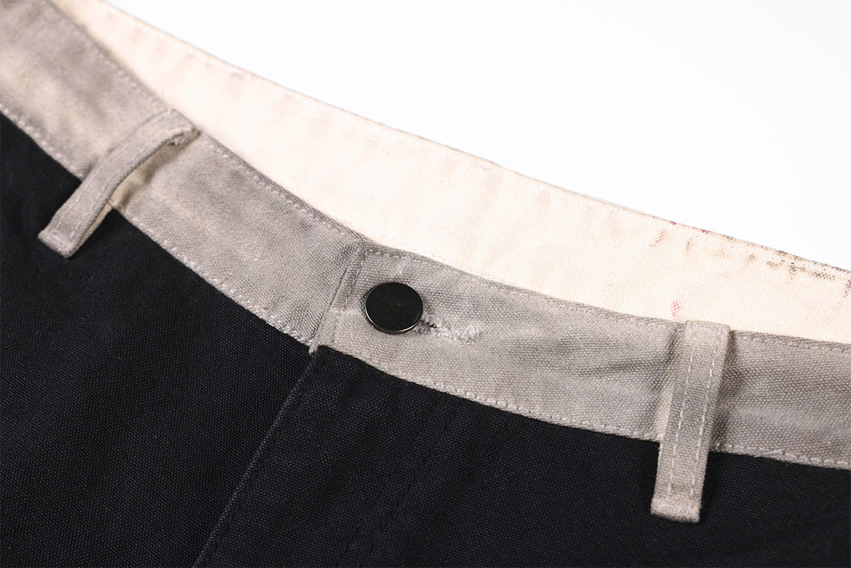 Abstrakte Patchwork-Reißverschlussjacke – Zweifarbig in Schwarz und gewaschenem Grau, verkürzte Harrington-Jacke