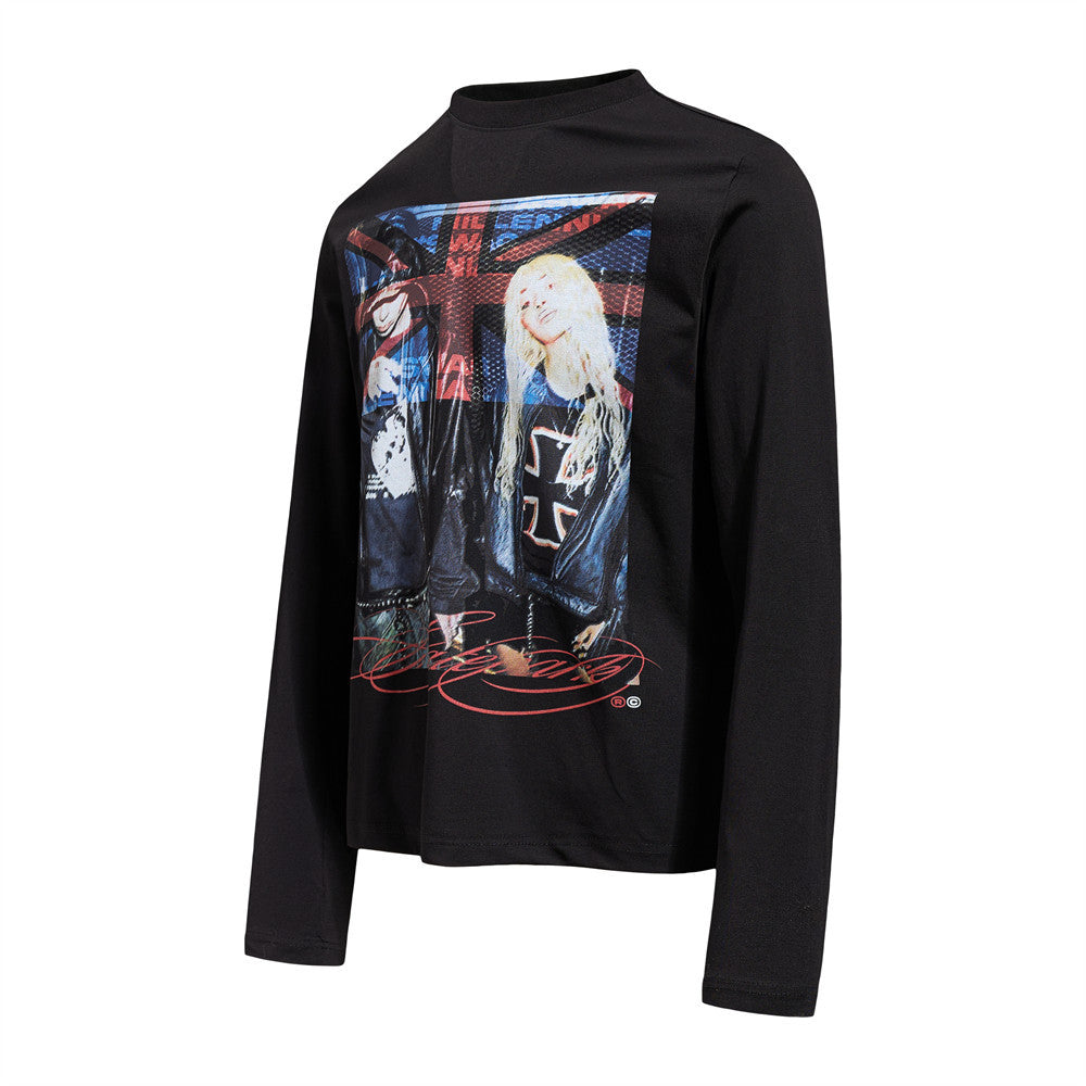 Hip-Hop Rock Graphic Long Sleeve T-Shirt – Relaxed Fit Crew Neck