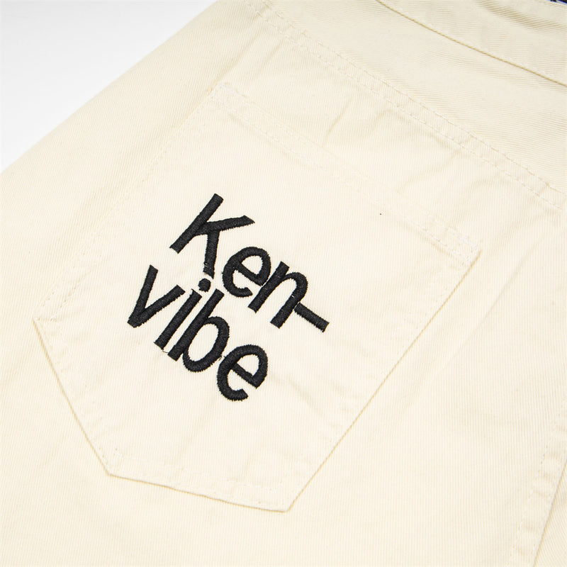 Wide-Leg Jeans with Letter Embroidery & Logo Waistband — Off White