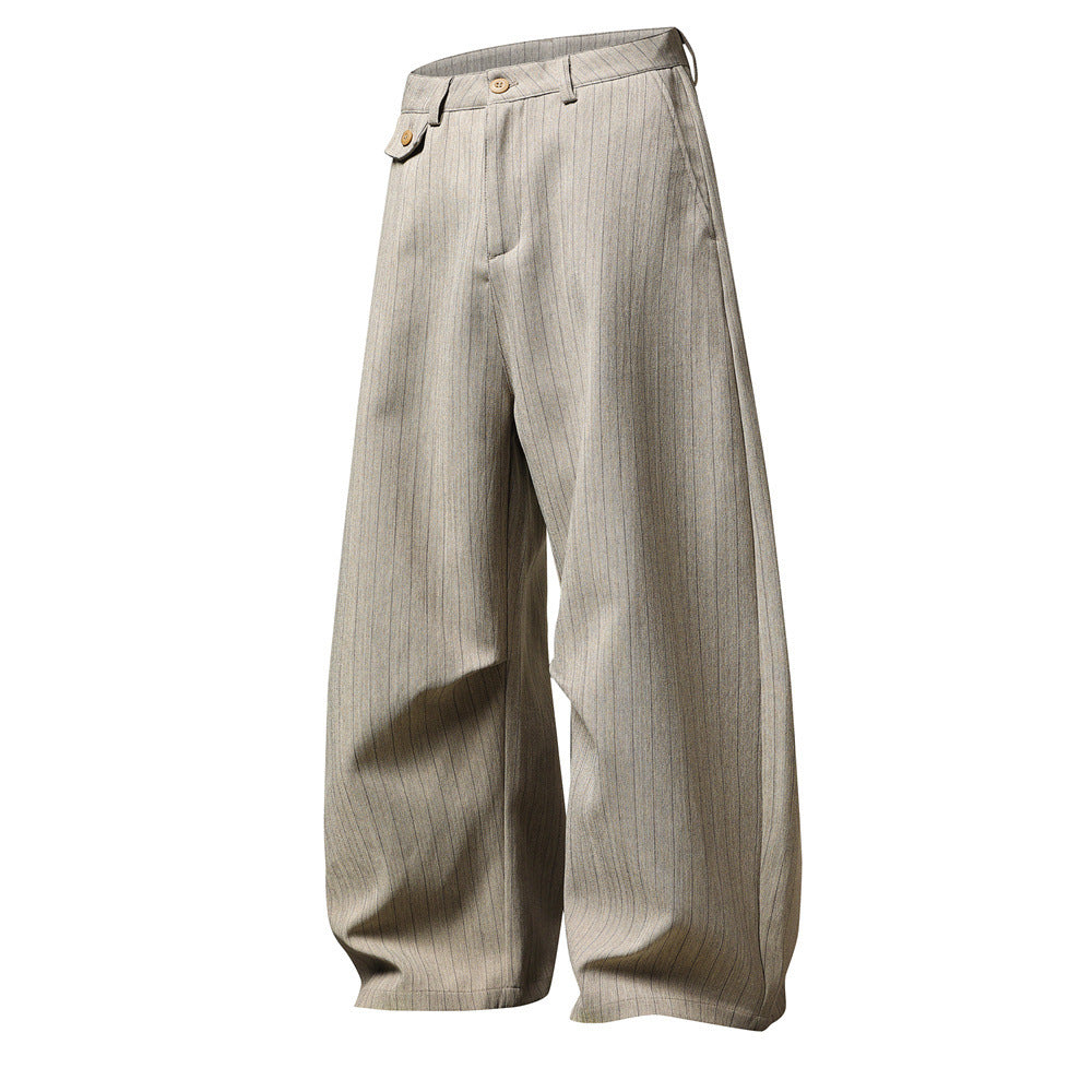 Wide-Leg Pinstripe Trousers – Relaxed Fit Pleated Dress Pants