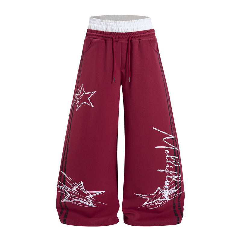 Wide-Leg-Sweathose mit Star-Graffiti-Print & zweilagigem Bund