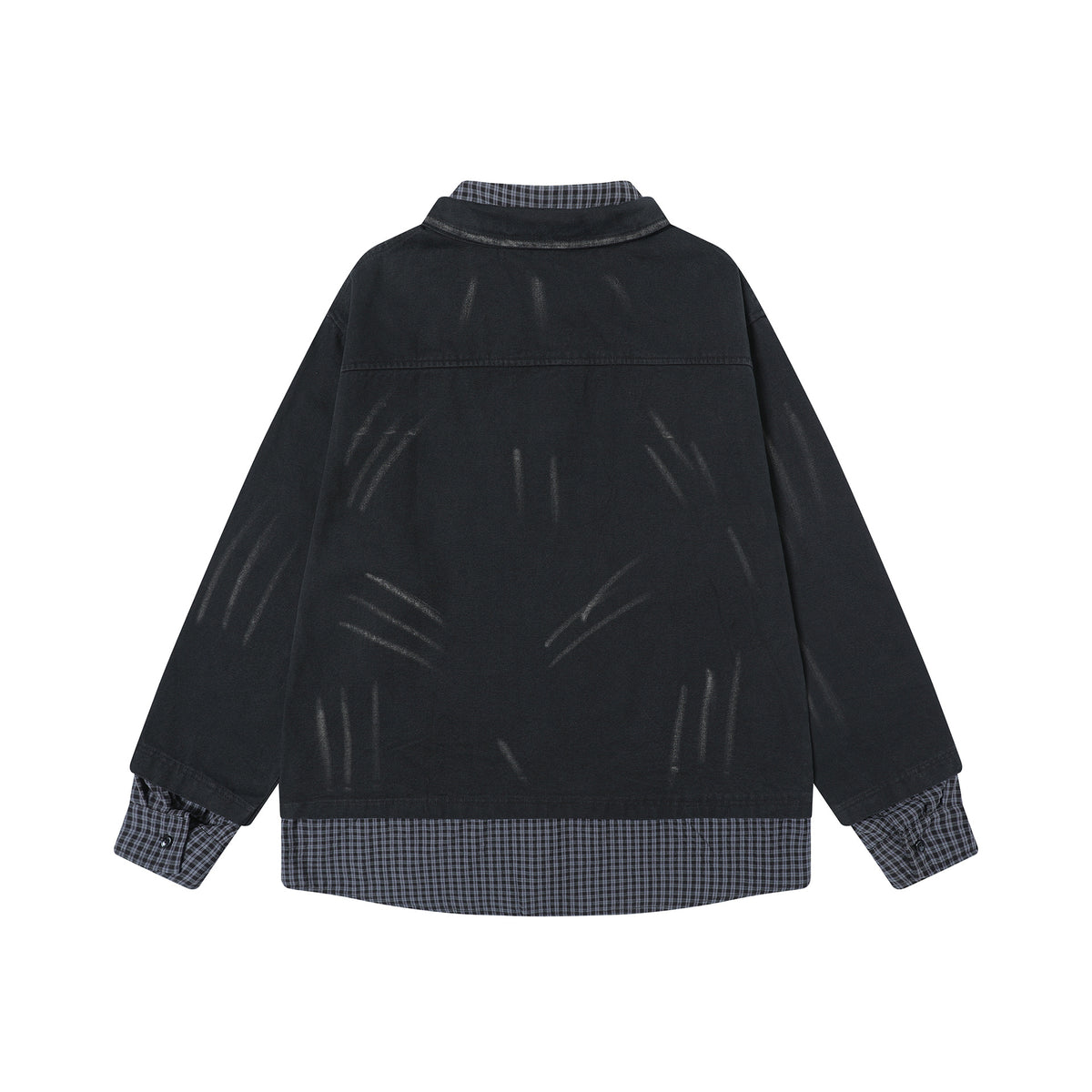Men's Washed Faux Two-Piece Polo Sweatshirt – Black Distressed Layered Top