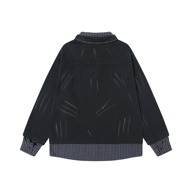 Men's Washed Faux Two-Piece Polo Sweatshirt – Black Distressed Layered Top