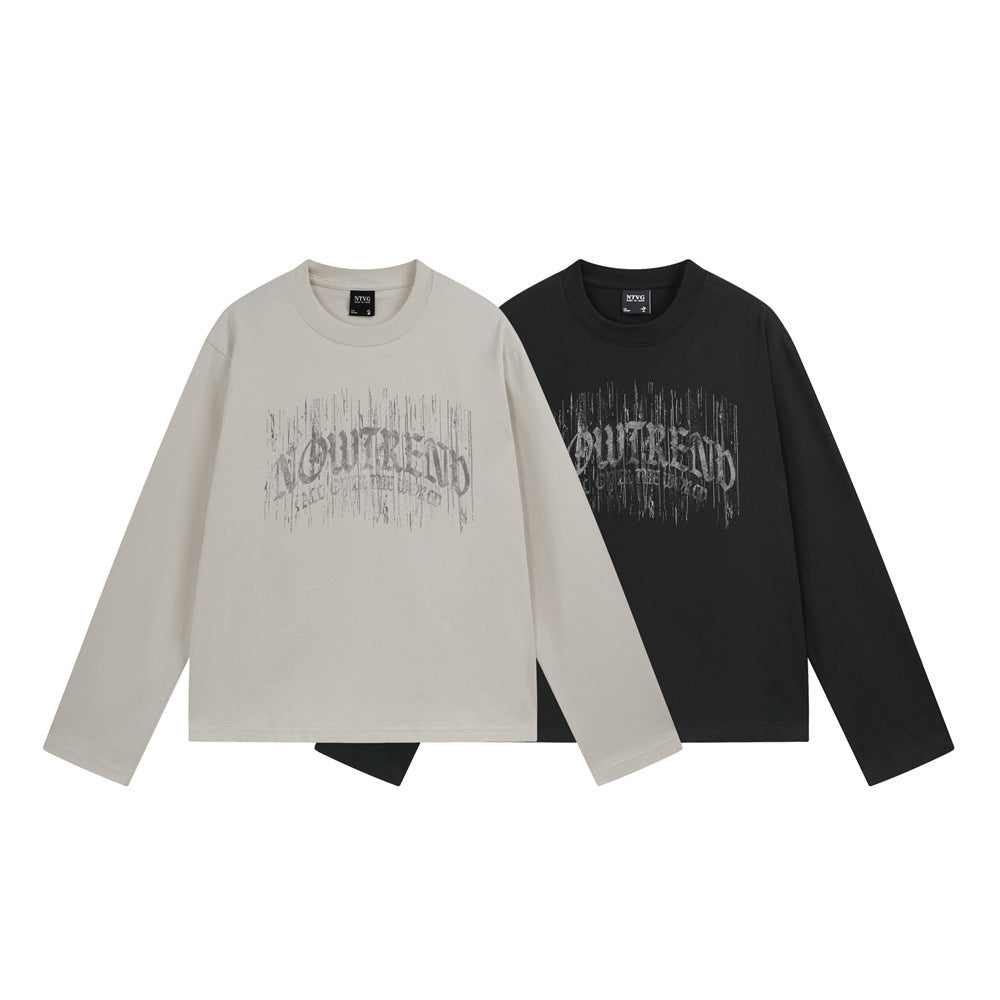 NTVG Nowtrend gothic distressed letter print long sleeve tee in black and heather grey