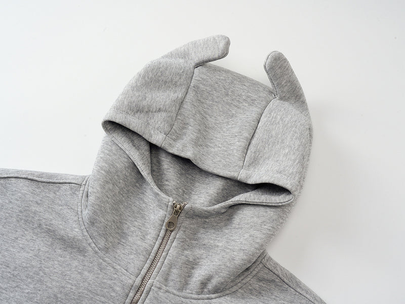 Zip-Hoodie mit Kapuze mit Teufelsohren – Gothic-Kreuz-Graphic-Sweatshirt im Streetwear-Stil