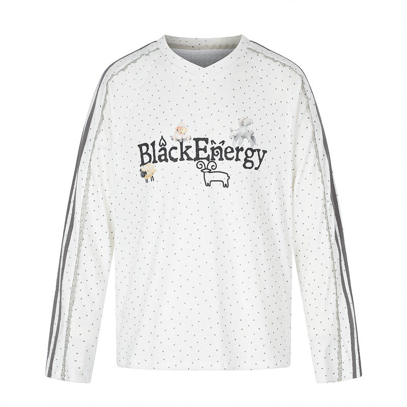 V-Neck Long Sleeve Shirt Men – Polka Dot Print with Side Stripe Detail