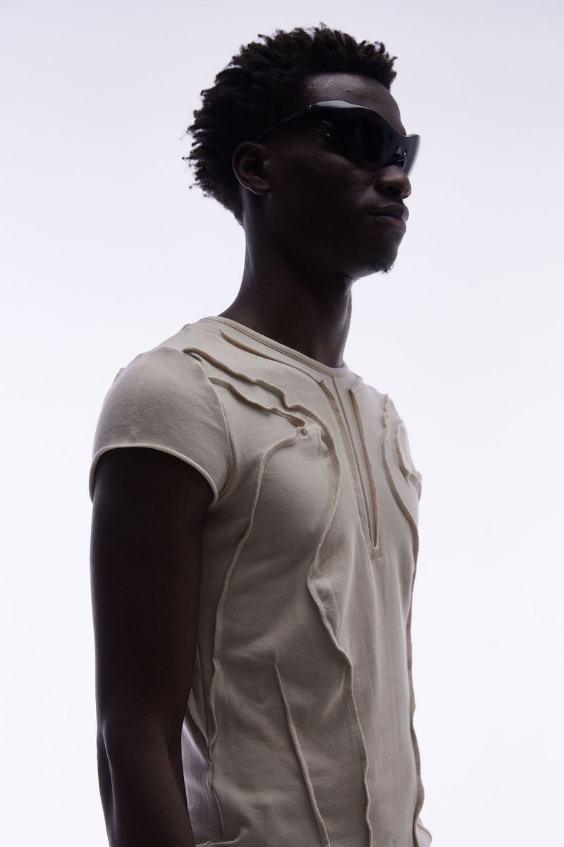 T-shirt manches courtes déconstruit à coutures 3D en relief – Streetwear délavé coupe ajustée
