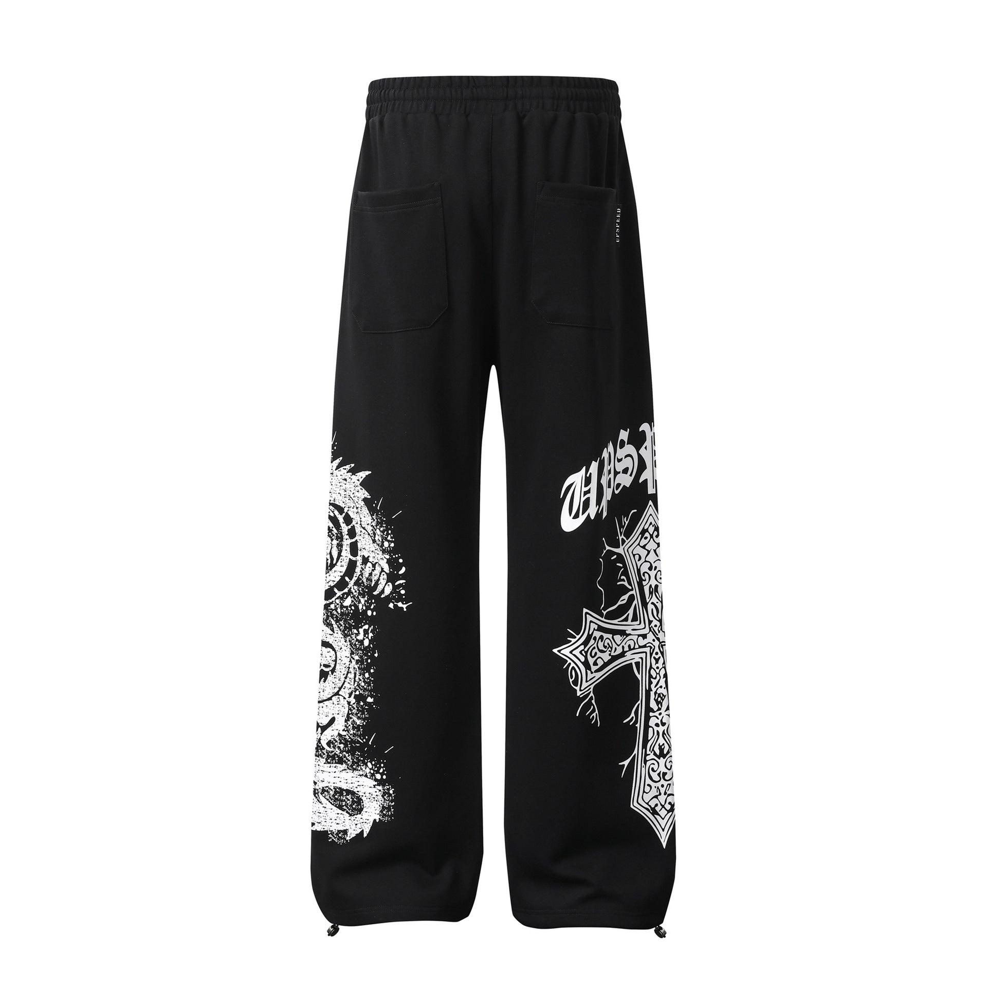 Pantalon de survêtement à jambes larges avec graphisme croix gothique – Jogger droit en molleton