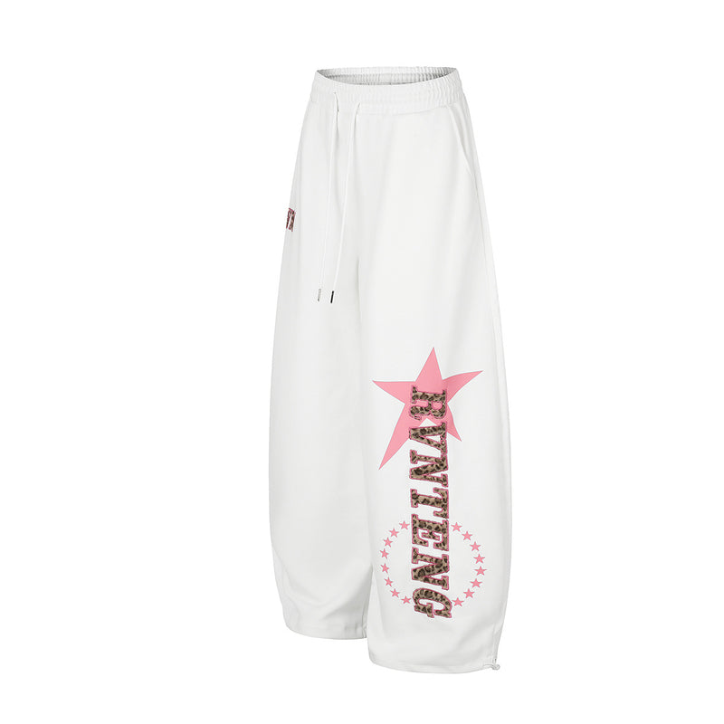 Wide-Leg Sweatpants with Star & Leopard Letter Graphic – Streetwear Joggers