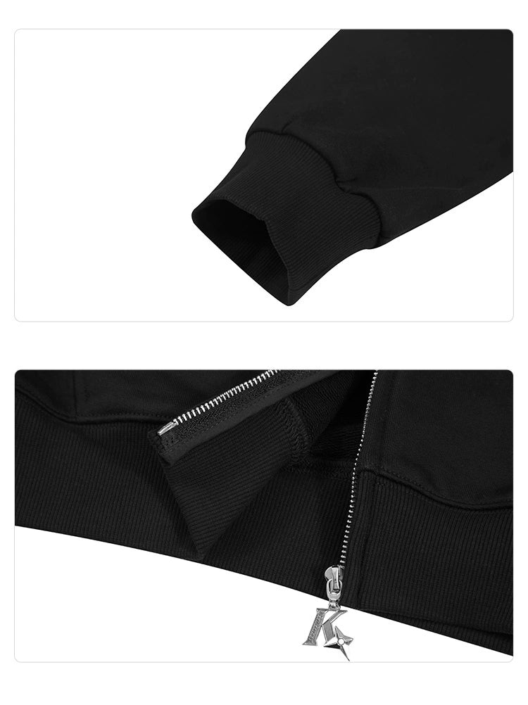 The image highlights two close-up views of the Seakoff Black Panther-Inspired Hoodie—loved by streetwear fans. The top view displays a sleeve cuff, while the bottom shows the waistband featuring a metal zipper with a &quot;K&quot;-shaped pull, giving it an edgy superhero vibe.