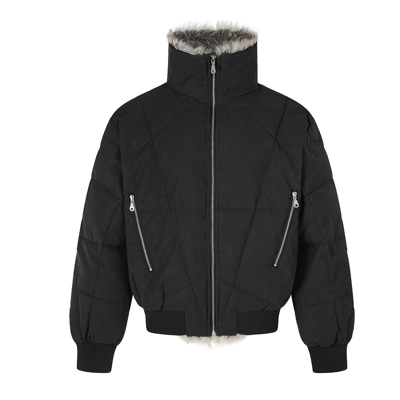 Faux Fur Collar Padded Bomber Jacket – Quilted Puffer Flight Coat