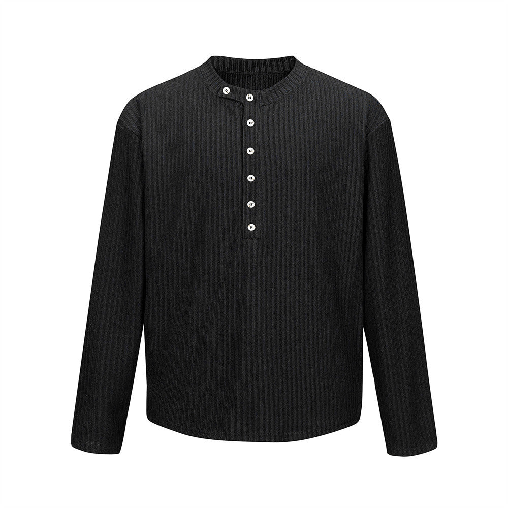 Men's Long Sleeve Ribbed Henley Shirt – Relaxed Fit Half-Button Top