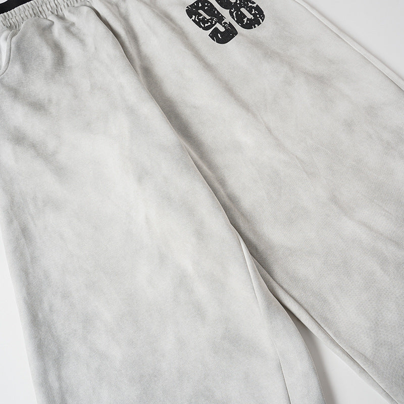 Wide Leg Sweatpants Acid Wash Double Waistband Baggy Fit with '98 Graphic