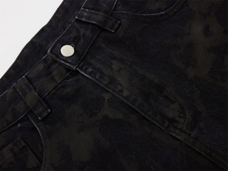 Men Black Baggy Jeans – Tie-Dye Washed Wide-Leg Denim Pants
