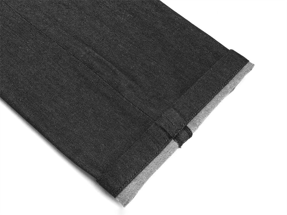 Wide-Leg-Raw-Denim-Jeans – Schwarze Herrenjeans mit Stern-Patches, Straight Fit