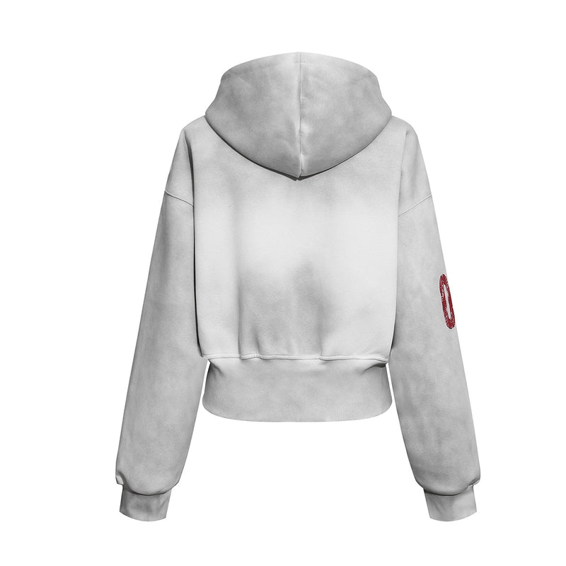 Grunge-Zip-Hoodie – Vintage-Washed-Crop-Streetwear-Zip-up mit Script