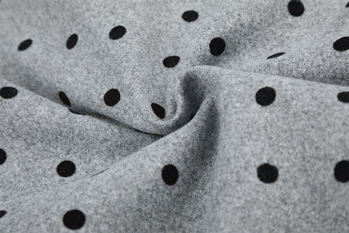 Polka Dot Wool-Blend Jacket with Faux Fur Collar – Oversized Retro Outerwear