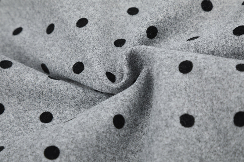 Polka Dot Wool-Blend Jacket with Faux Fur Collar – Oversized Retro Outerwear