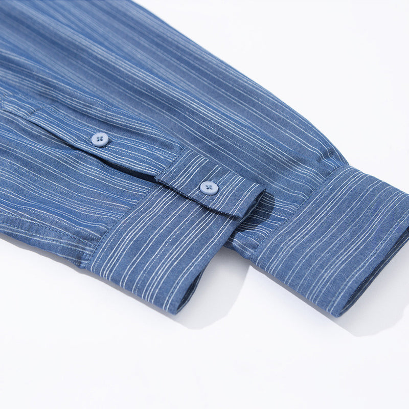 Men's Vertical Stripe Oversized Long Sleeve Button-Up Shirt in Blue
