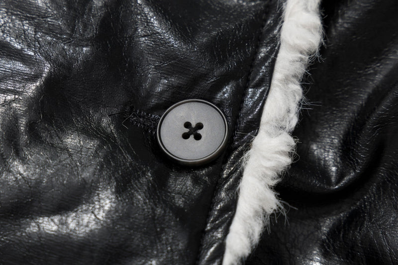 Sherpa Lined Leather Jacket – Black Faux Leather Cropped Bomber with Fleece