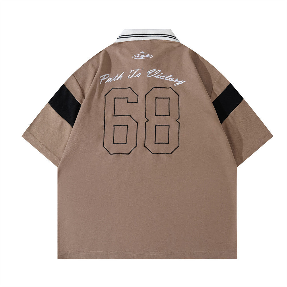 American Retro Polo Shirt – NGZ 68 Embroidered Colorblock Short Sleeve