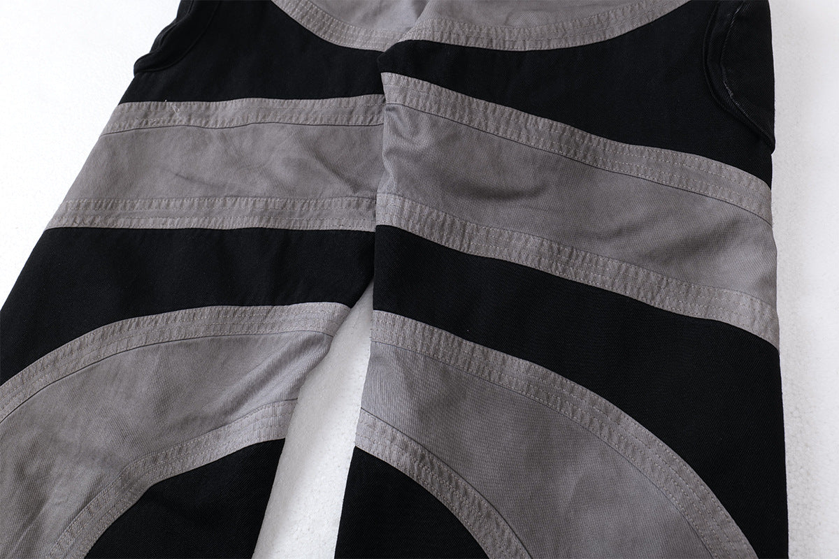 Baggy Cargo Pants Men's Black Grey Patchwork Wide-Leg Tactical Trousers