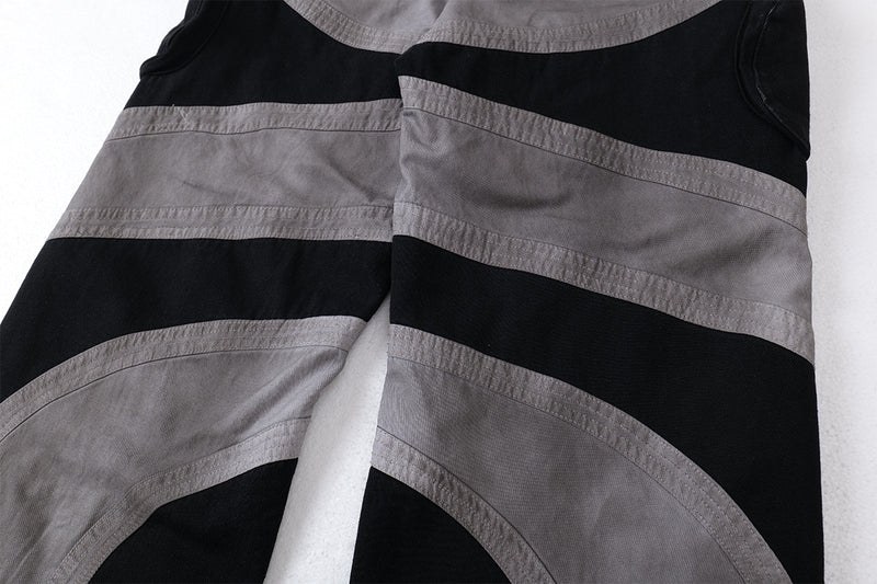 Baggy Cargo Pants Men's Black Grey Patchwork Wide-Leg Tactical Trousers